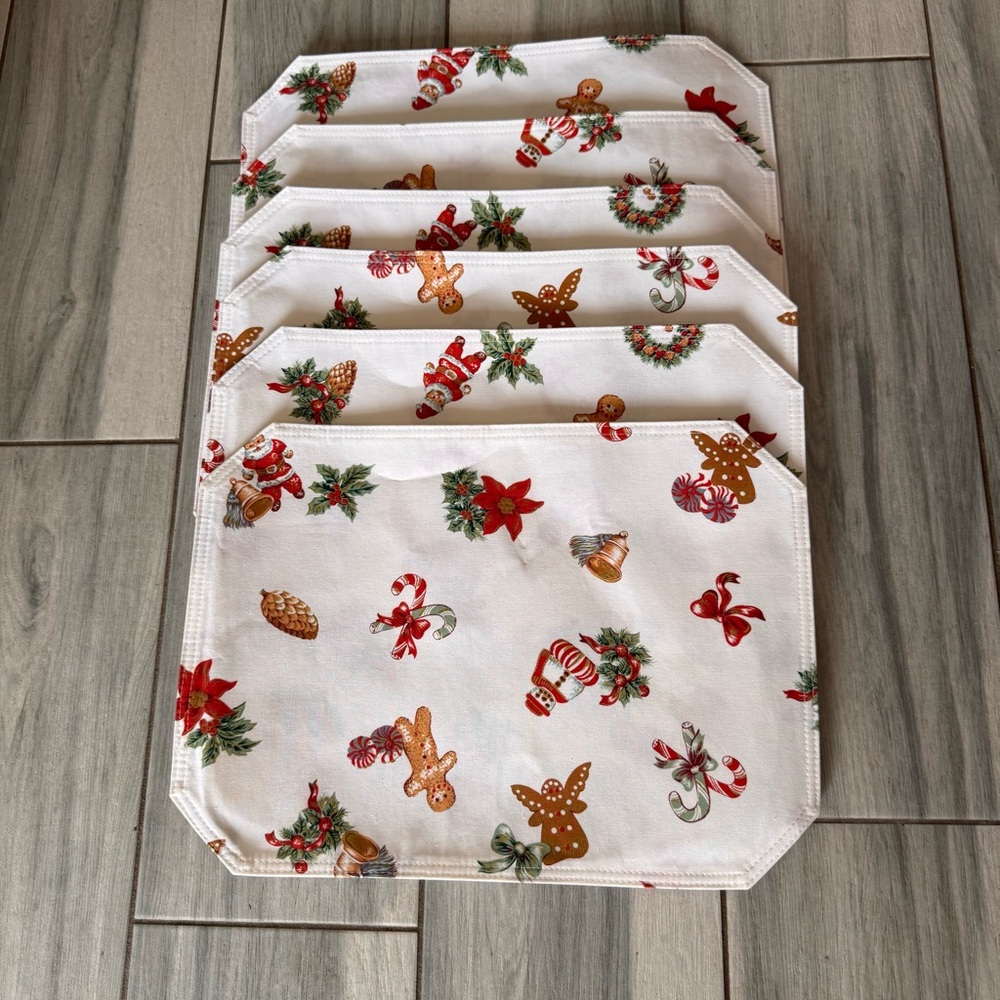 Dillards Vintage Bardwil Linens Christmas Gringerbread Santa Claus Placemats 6pc